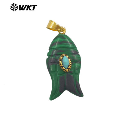 WT-P2012 Wonderful Gold Plated Fish Shape Multi Colors Natural Gemstones Set In Small Stone Pendants For Unique Jewelry Making