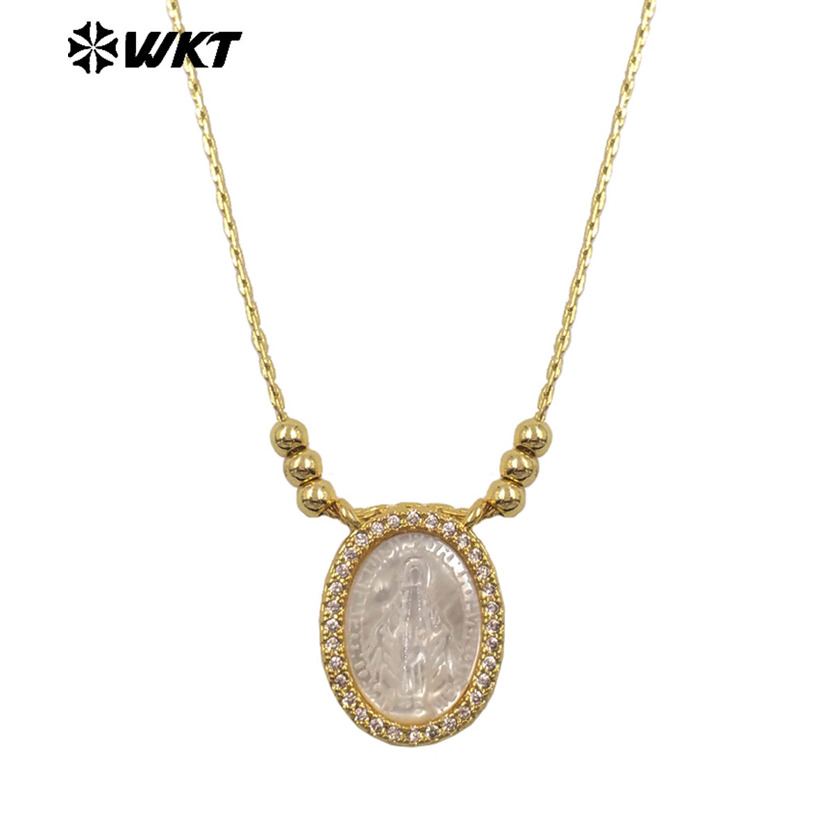 WT-JN389 Trending Religious Style 18K Gold Plated Oval And Square White Shell Pendant Necklace For Women Daily Wearing