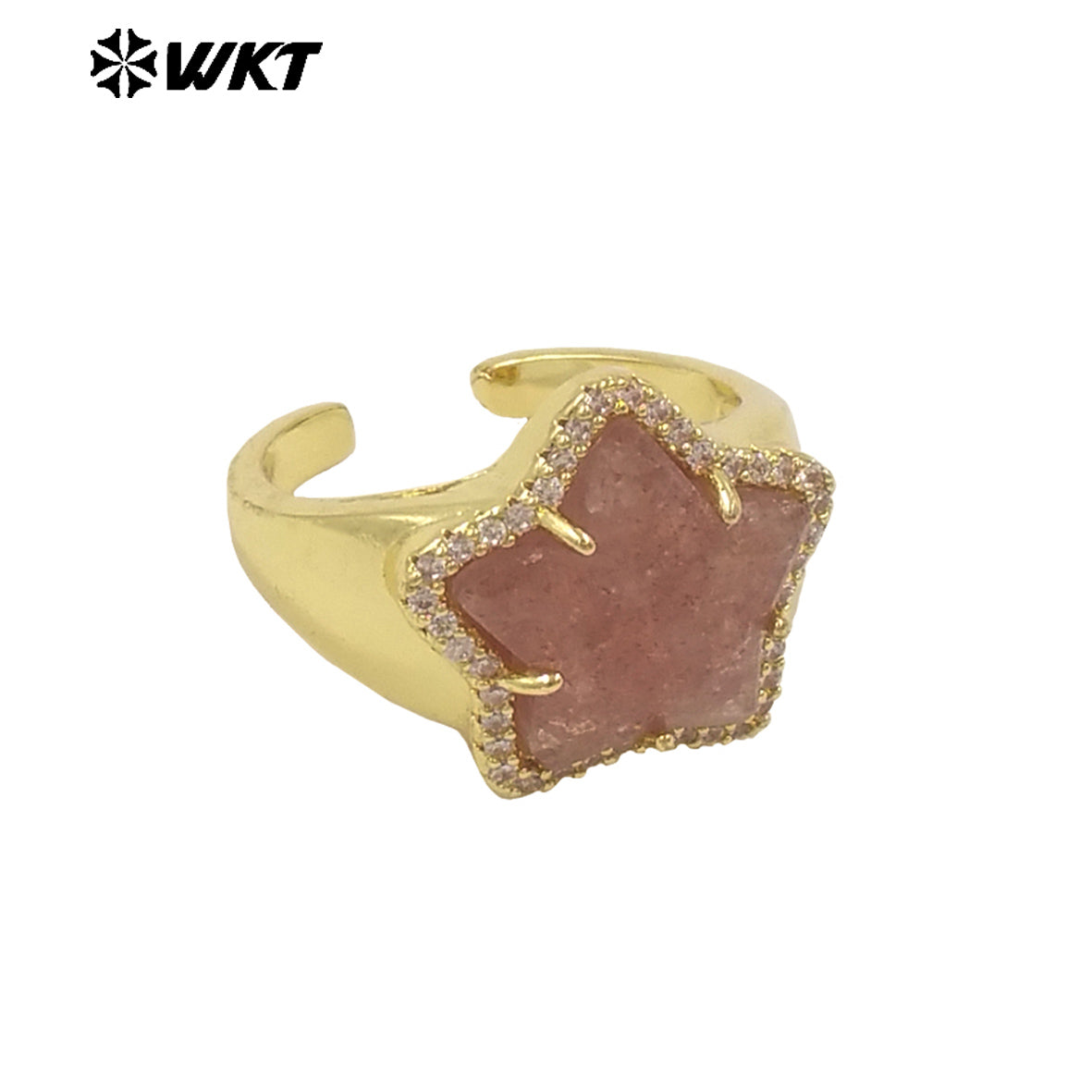 WT-R558 Sweet and Cute 18K Gold Plated Star Shape Natural Gemstone Opening Adjustable Ring for Girls As Party Decoration Jewelry