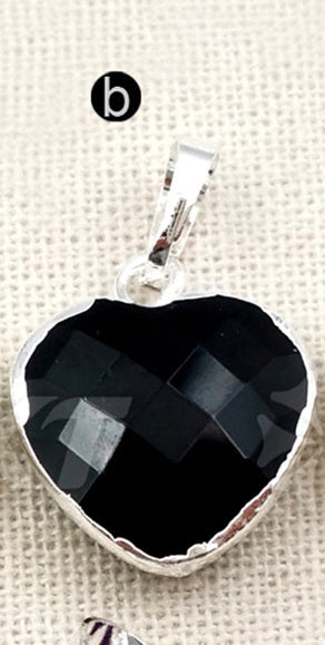 WT-P1306 Real Natural Black Agate Tigers Eye Pendant Heart Faceted Pendant With Real Gold Electroplated Gemstone Pendant