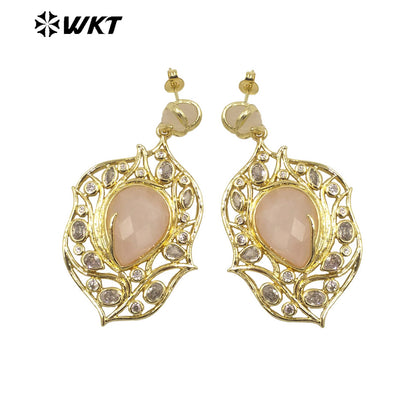 WT-ME090 Wholesale Fashion 18k Real Gold Plated Resist Tarnishable Gemstone Women Earrings for Vacation Earrings Studs