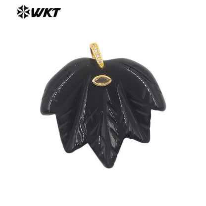 WT-P2136 Delicate Fashion Zircon And Natural Gemstones Carved Leaf Shape Gold Pendants For Lady Handmade Necklace Design