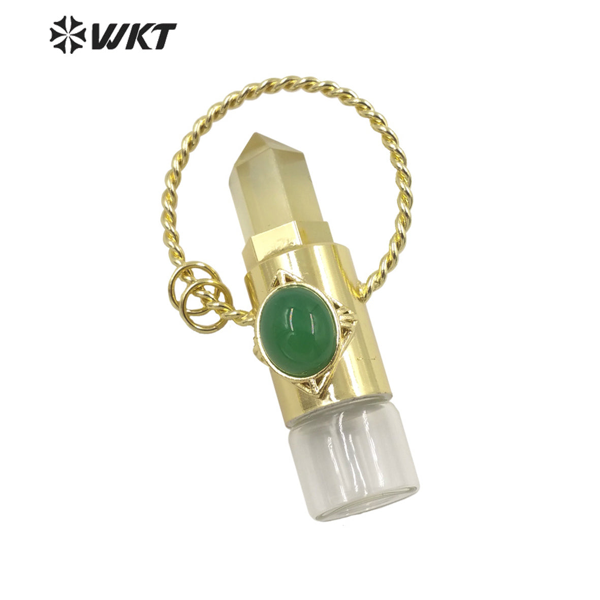 WT-N1308 Amazing WKT NEW Natural Stone Spirit Quartz Roller Perfume Bottle Pendant Necklace for Women Gift Stone Bottle Necklace