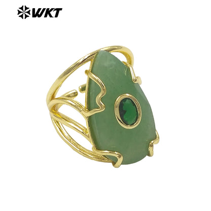 WT-R613 Wonderful Gold Plated Round Zircon And Various Natural Gemstones Waterdrop Shape Rings For Women Dance Party Matching