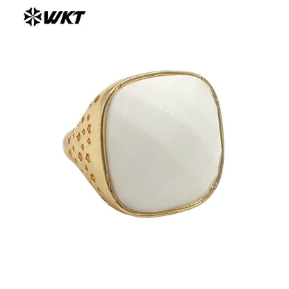 WT-R517 Wholesale Newest Spring Design Colorful Faceted Cat Eye Stone Square Unisex Ring for Party Jewelry