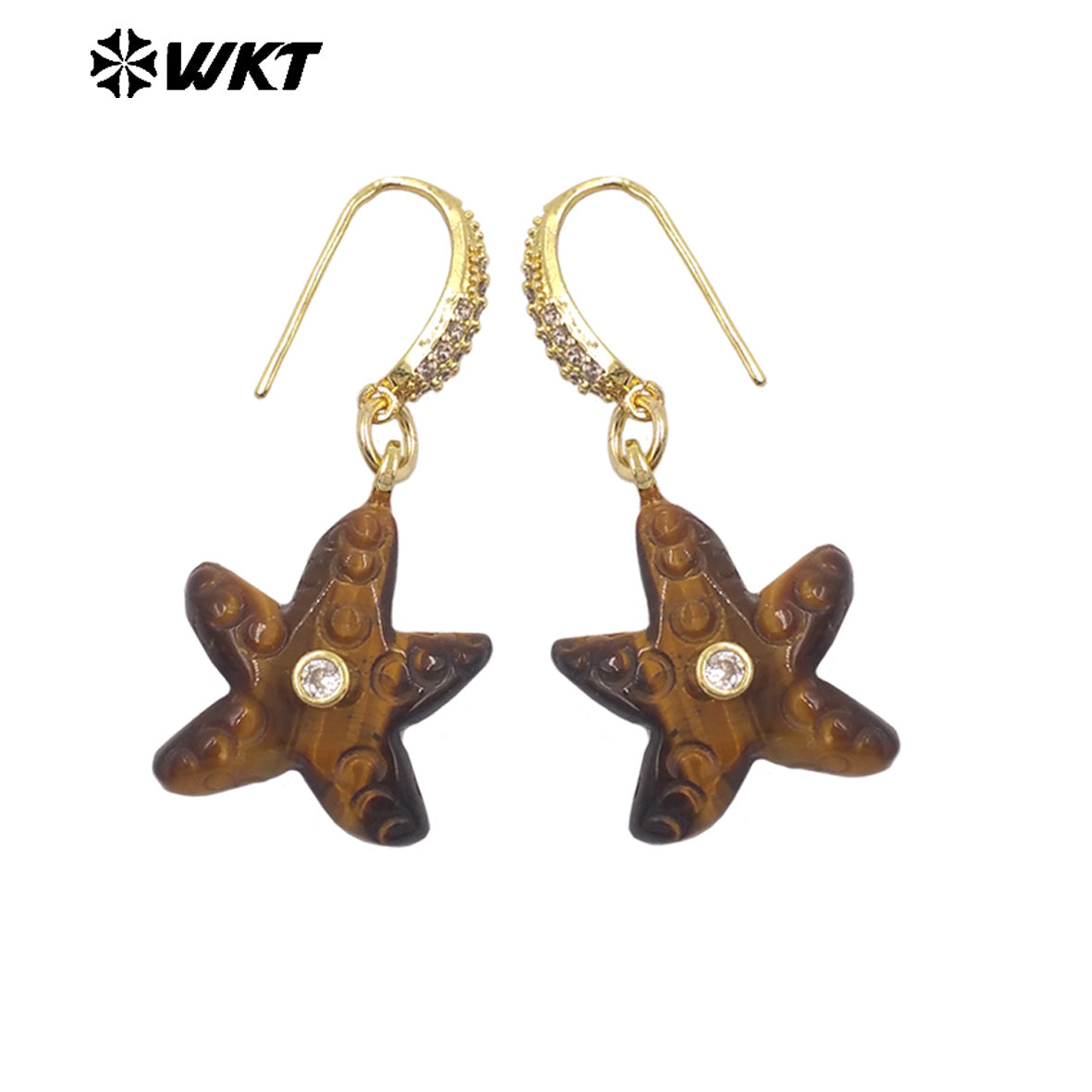 WT-E815 Interesting And Delicate Multiple Natural Gemstones Starfish Shape Gold Earrings As Girl Friends Jewelry Present