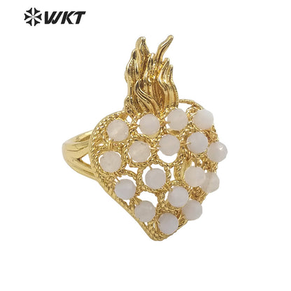WT-R454 WKT New Design 18k Gold Plated Handmade Gemstone Fire Torch Ring Natural Precious Birthday Stone Ring