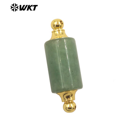 WT-P1981 Wholesale Newest Double Loops Round Cube Natural Rose Quartz Precious Stone Bottle Necklace Connector