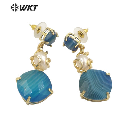 WT-MPE116 European and American Retro Exaggerated Round Shape Colorful Inlaid with Pearl Flowers Earrings