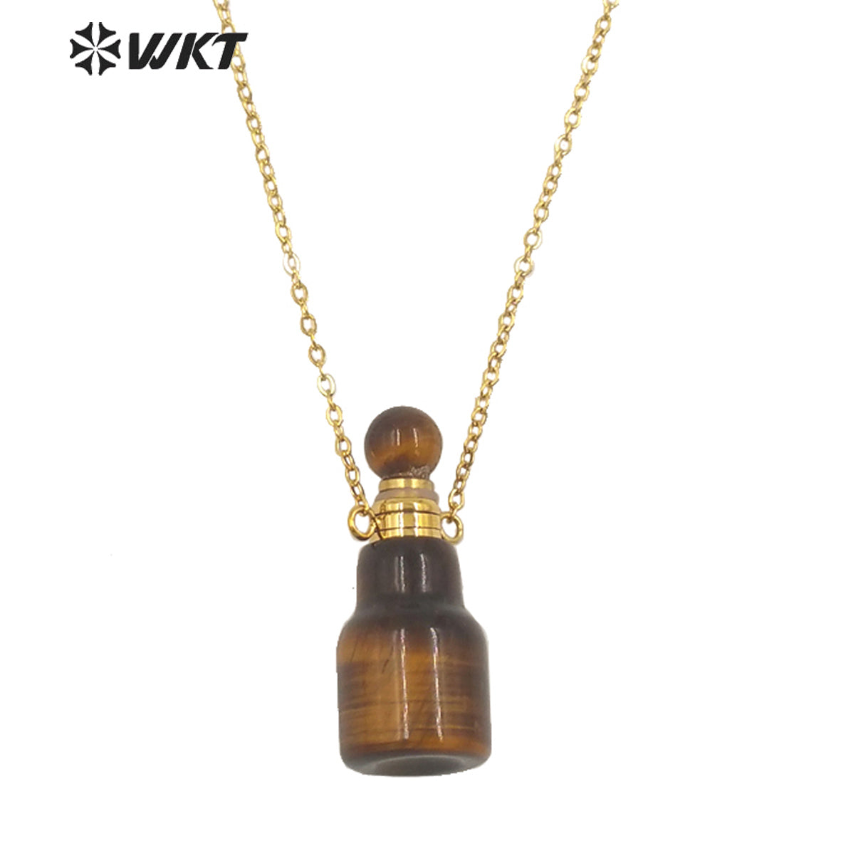 WT-N1454 WKT New Arrival Small Size Fashion Gold Gemstone Made Women Perfume Bottle for Jewelry Necklace Birthday Stone Gift