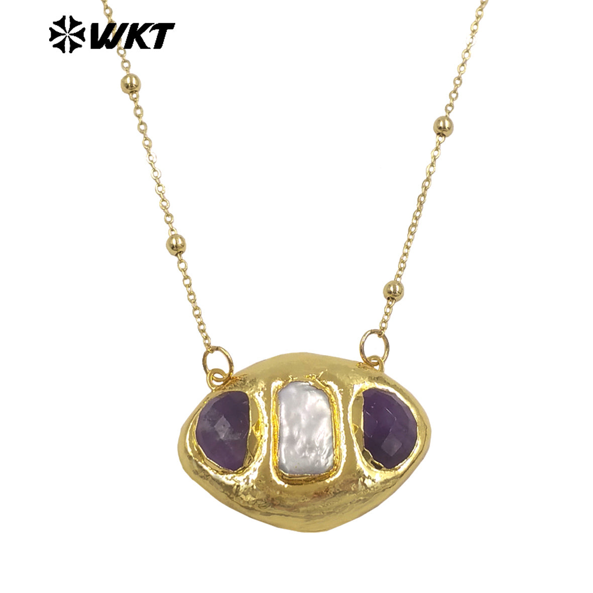 WT-JN403 Delicate Unique 18K Gold Plated Natural Gemstones And Pearl Pendant Necklaces For Girl Party Matching Decorative