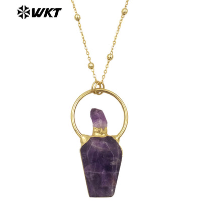WT-N1465 Newest Fashion Gold Plated Gemstone Carved With Big Ring Hoop Charming Stone Necklace for Birthday Gift