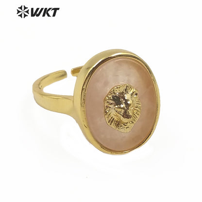 WT-R351 New Design Natural Gemstone With Lion Head Charm Ring Gold Plated Fashion Charming Jewelry Gemstone
