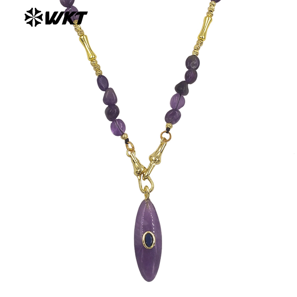 WT-N1521 Beautiful Fashion Metal Splicing Stone Beads Chain With Natural Gemstones Long Pendant Necklaces As Female Matching