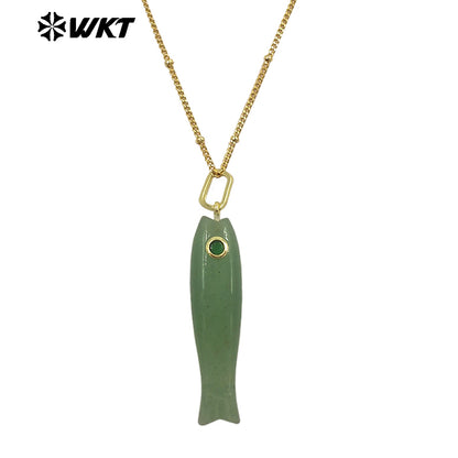 WT-N1535 Charming Trendy Natural Gemstones Little Fish Shape Gold Pendant Necklaces As Female Party Birthday Jewelry Gifts
