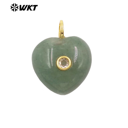 WT-P2111 Delicate Romantic Zircon And Natural Gemstones Smooth Heart Shape Little Pendants For Female Necklaces Making