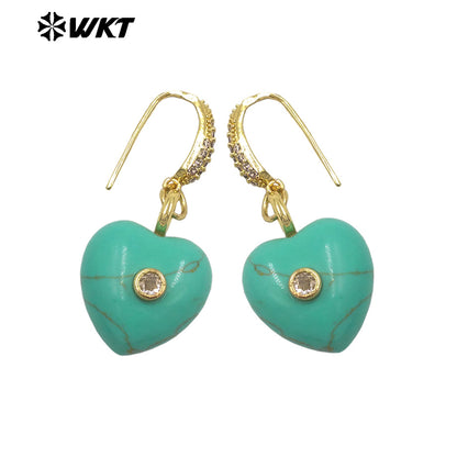WT-E817 High Quality Zircon And Colorful Natural Gemstone Heart Shape Pendant Earrings As Friends Romantic Jewelry Gifts