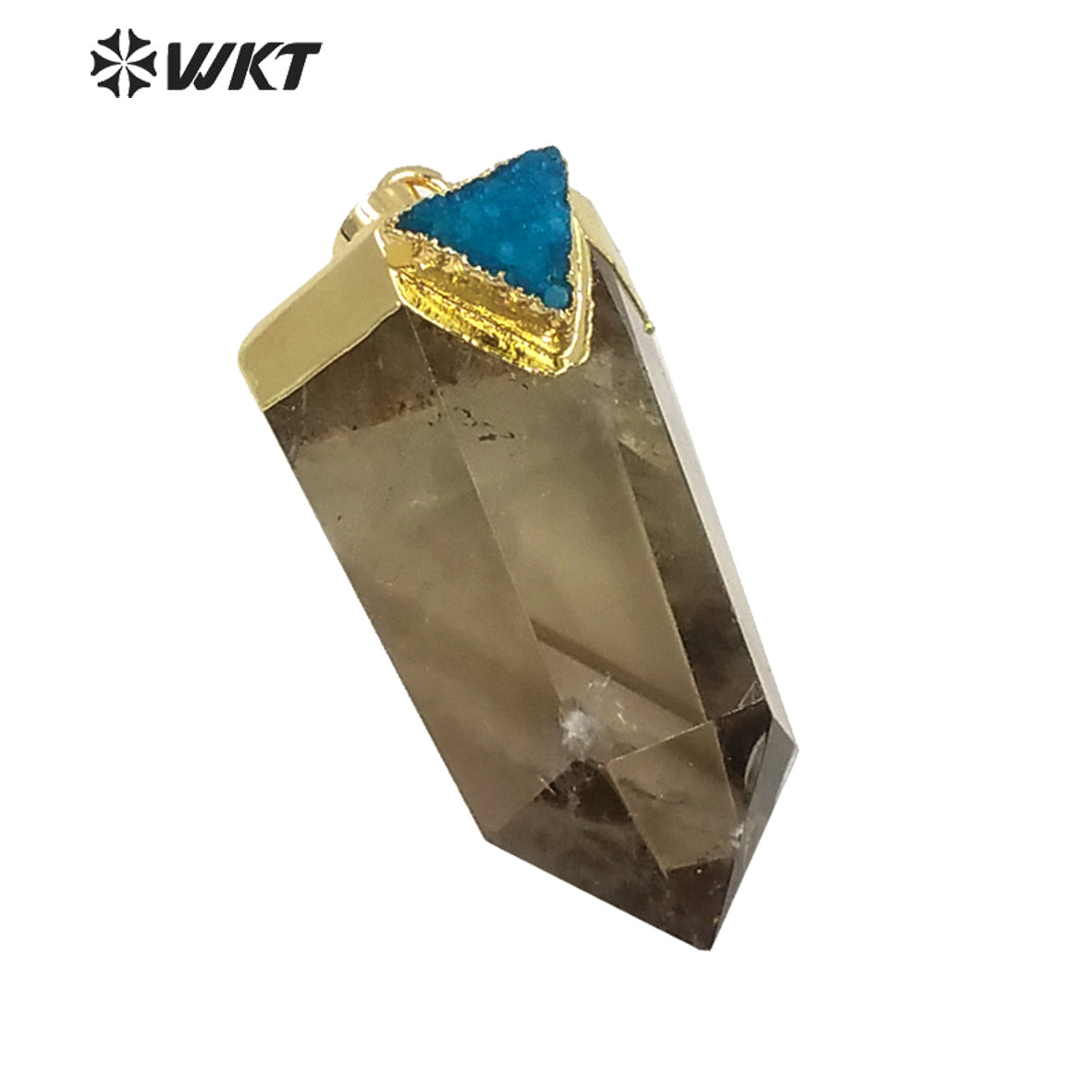 WT-P1609 WKT New Design Wholesale Natural Smoky Quartz Pendant Women Gold Hexagonal Quartz with Druzy Charm Pendant