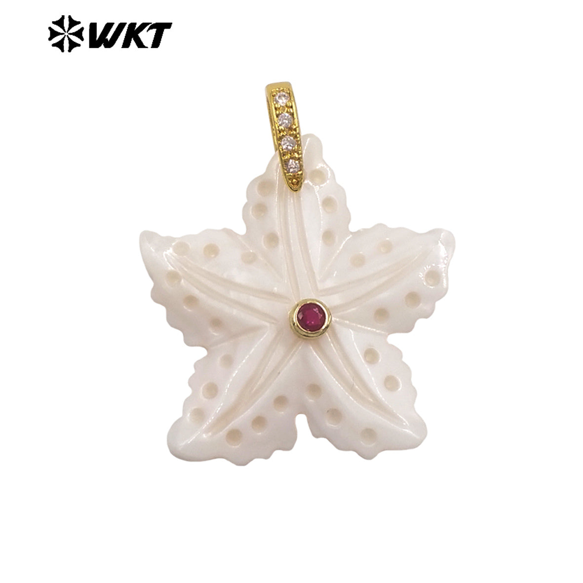 WT-JP521 Lovely Interesting Zircon And Natural White Shell Starfish Shape Gold Pendant For Women Handmade Jewelry Decorative