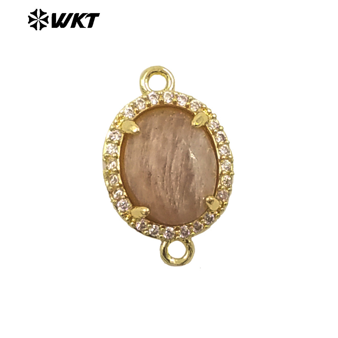 WT-C336 Stylish Little Zircon Round Colorful Natural Gemstone Double Hoop Connector Pendant for Women DIY Necklace Accessories