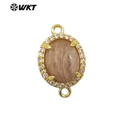 WT-C336 Stylish Little Zircon Round Colorful Natural Gemstone Double Hoop Connector Pendant for Women DIY Necklace Accessories
