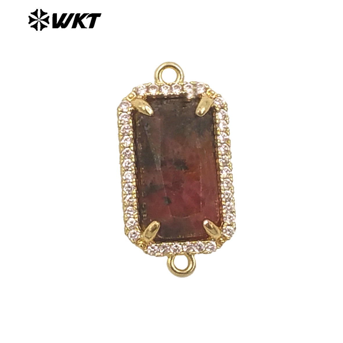 WT-C326 Wholesale Fashion Delicate Long Square Double Loops Cubic Zircon Claw Setting Natural Stone Bar Connectors