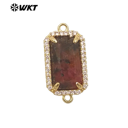 WT-C326 Wholesale Fashion Delicate Long Square Double Loops Cubic Zircon Claw Setting Natural Stone Bar Connectors