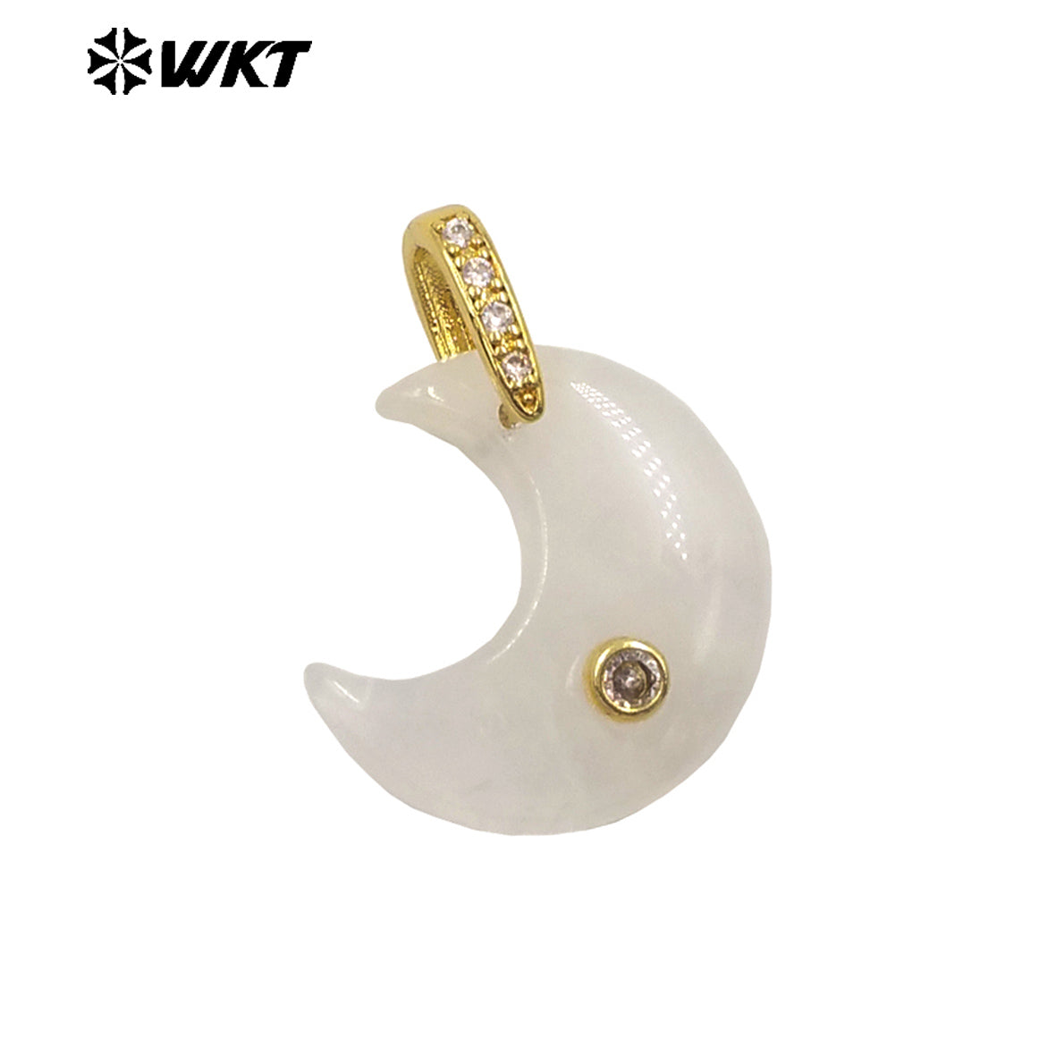 WT-P2112 Factory Wholesale Various Natural Gemstones And Zircon Moon Shape Gold Pendants As Lady Sweet Earrings Findings