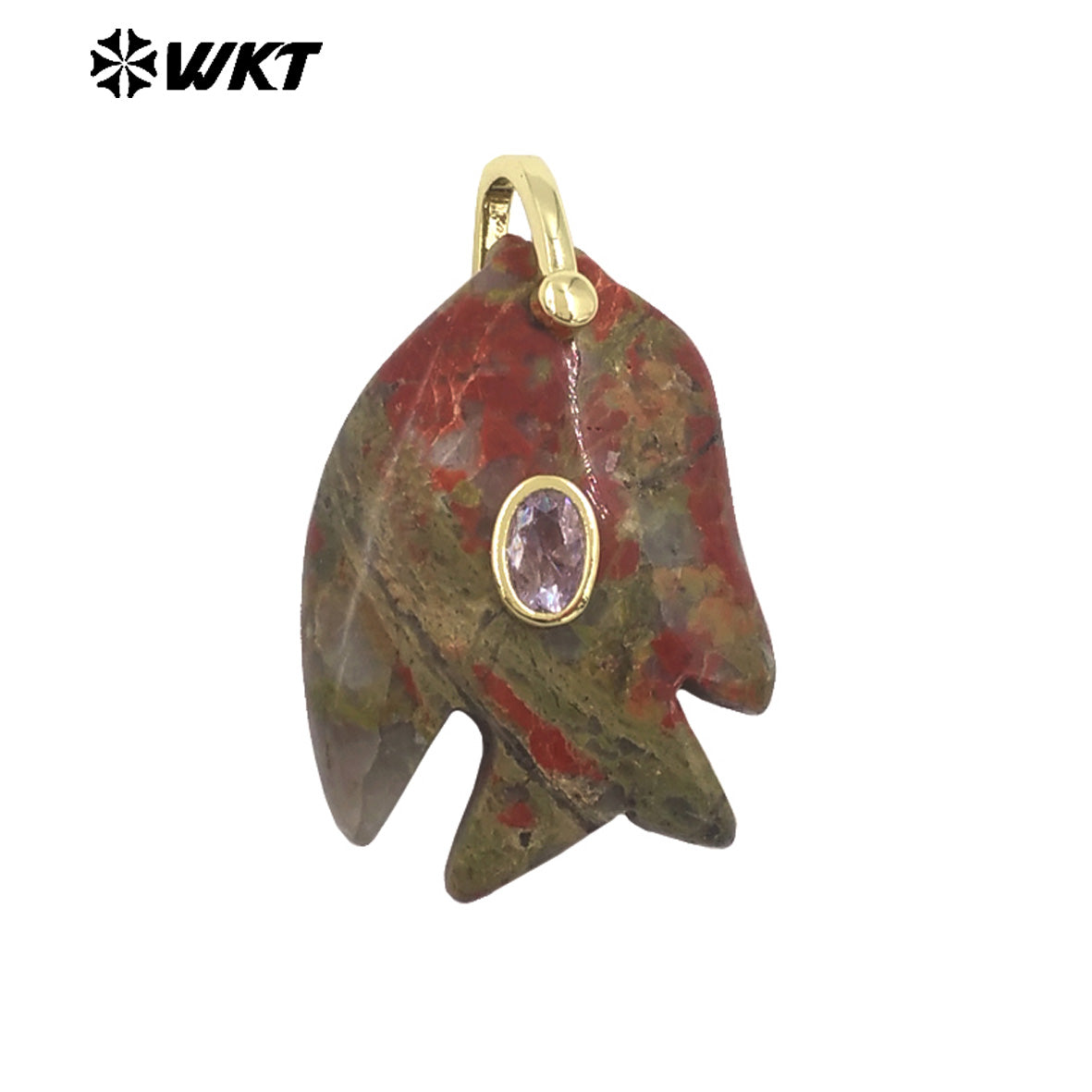 WT-P2067 Lovely Style Ocean Series Multiple Natural Gemstones And Zircon Fish Shape Charm Pendants For Friends Gift DIY