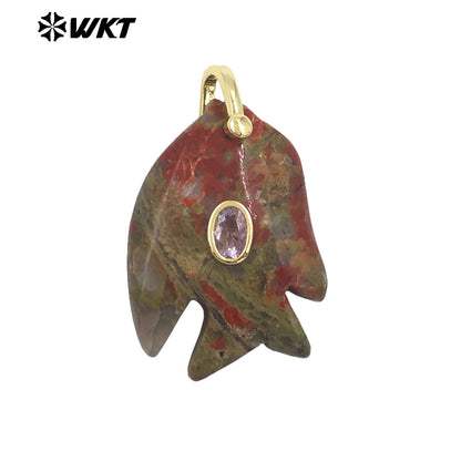 WT-P2067 Lovely Style Ocean Series Multiple Natural Gemstones And Zircon Fish Shape Charm Pendants For Friends Gift DIY