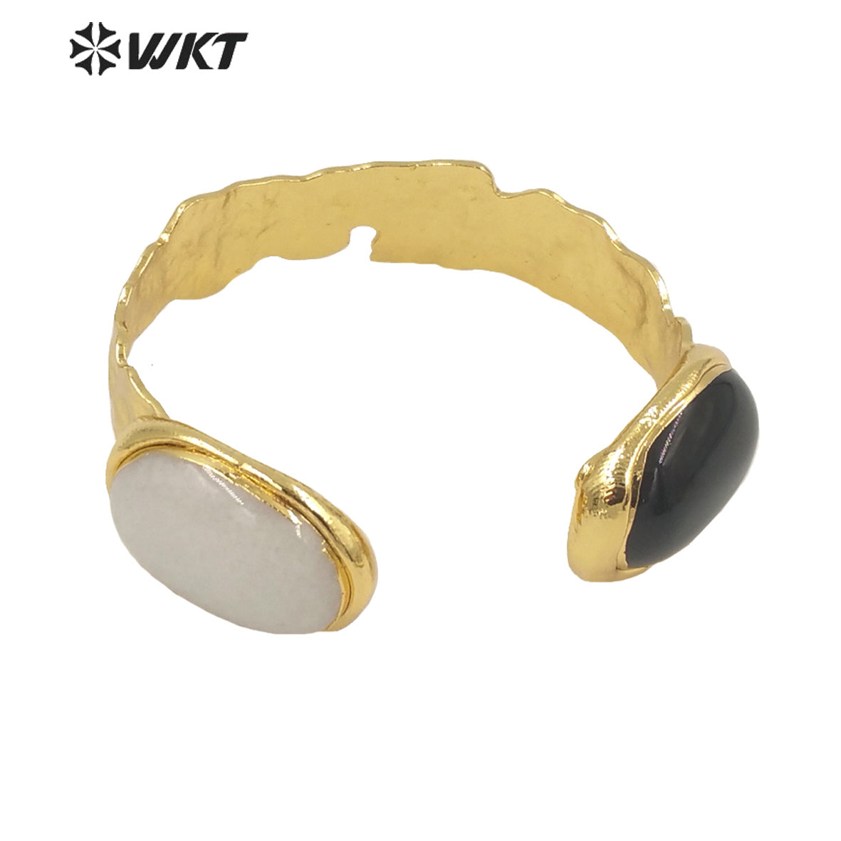 WT-B591 2022 WKT Fashion Natural tiger Eye Amethyst Black Obsidian pink Quartz Bangle Opening Adjustable Oval Stone Bangles