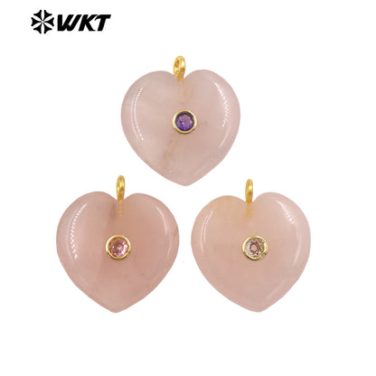 WT-P2087 Lovely Gold Plated Zircon Setting In Natural Gemstone Heart Shape Pendants For Women Romantic Necklace DIY Design