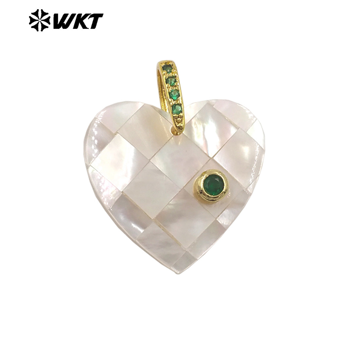 WT-JP483 Classic Fashion Gold Plated Zircon Setting In White Shell Heart Shape Little Pendants As DIY Necklace Accessories