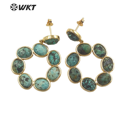 WT-E713 Newest Fashion Gold Natural Eight Stone Made Earrings Gorgeous Birthday Stone Earrings for Friend Gift