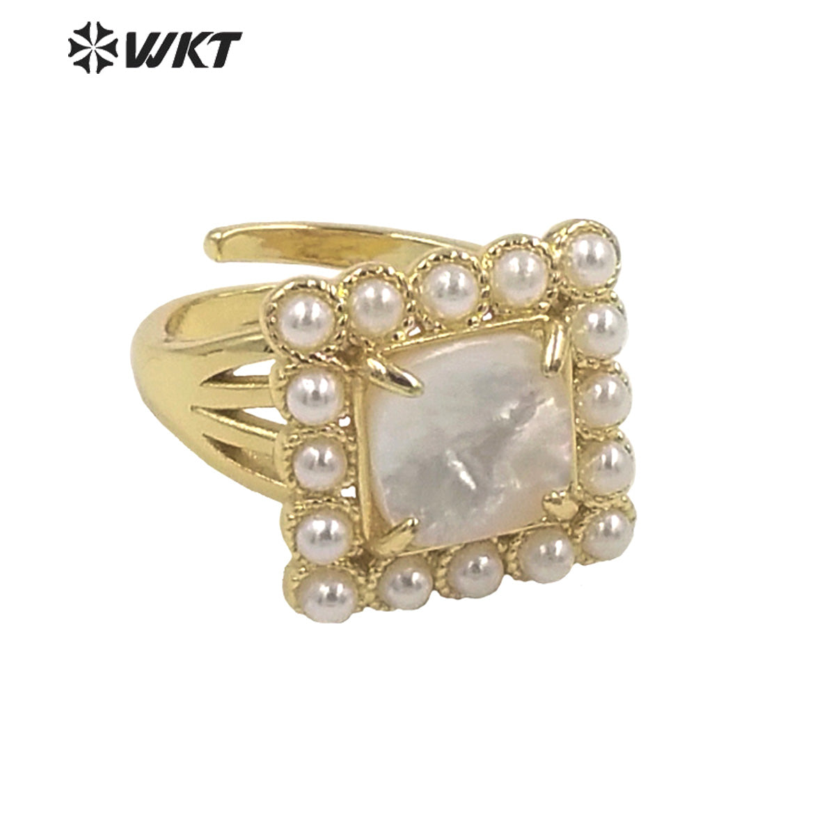 WT-MPR078 Vintage Bohemian Office Style Natural Square Shell With Artificial Pearl Women Ring for Gift