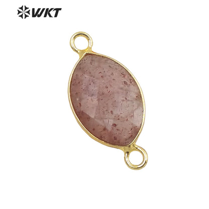 WT-C301 High Quality Gemstone Connectors for Jewelry Bracelet Necklace Double Loops Round Stone Pendant Fashion Beauty for Lady