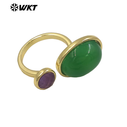 WT-R588 Wholesale Trendy Gold Electroplated Double Natural Gemstones Adjustable Rings As Lady Daily Decoration Jewelry