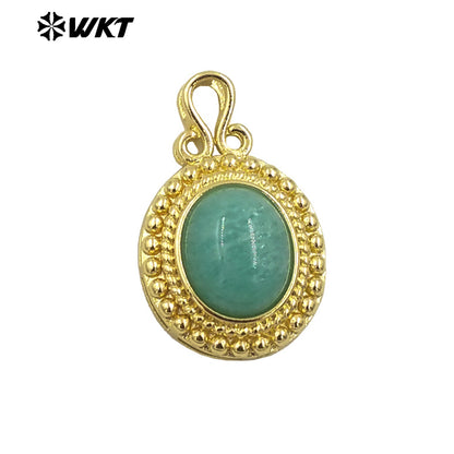 WT-P1963 Amazing New Design Small Europe Style Oval Amethyst Stone Setting Jewelry Charms for Necklace