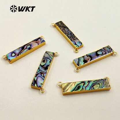 WT-P1261 WKT Wholesale Natural New Fashion Rectangle Abalone Double Loops 24k Real Gold Plated Abalone Shell bar Pendant
