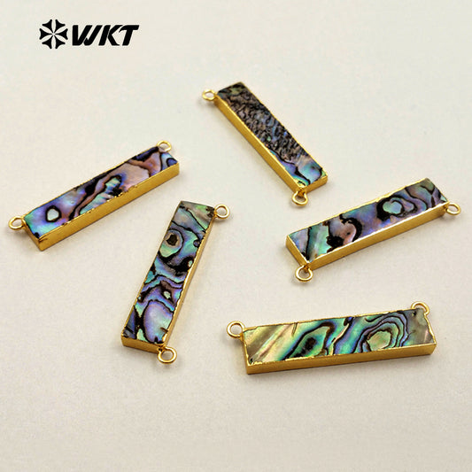 WT-P1261 WKT Wholesale Natural New Fashion Rectangle Abalone Double Loops 24k Real Gold Plated Abalone Shell bar Pendant