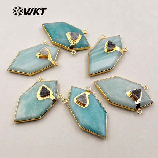 WT-P1243 WKT Popular Wholesale New Fashion Druzy Quartz Pendant Gold Plated Generous Amazonite Pendant