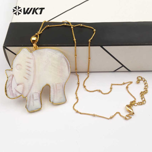 WT-JN029 Trendy Design Lucky Elephant Shape Pendant Necklace Natural Black Shell and White Shell Pendant Necklace