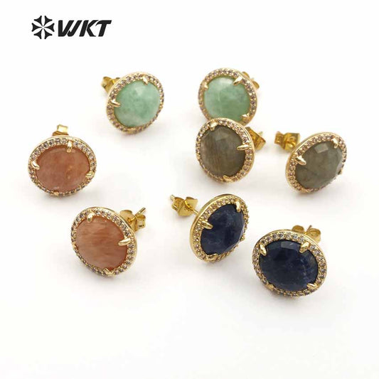 WT-ME054 Wholesale Special Design Beautiful Star Shape for Women Decoration Cubic Zirconia Pave Round Stud Earring