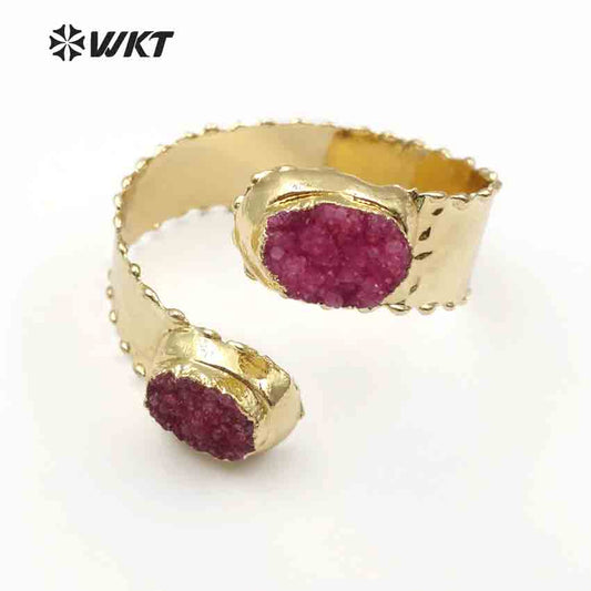 WT-B435 Wholesale Custom New Design Natural Gold Color Multi Stone With Adjustable Size for Jewelry Druzy Stone Bangles