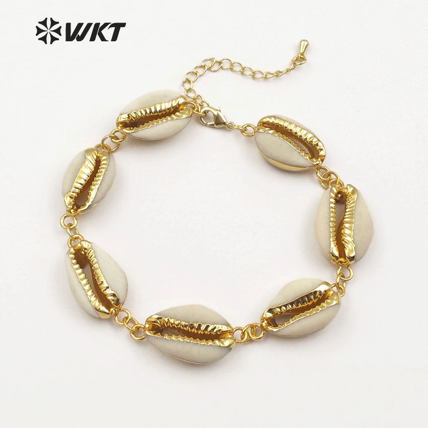 WT-B429 Simple Design Four Colors in Gold Rose Gold Black Silver Bracelets With Fine Electroplated Plated Cowrie Shell Bracelets