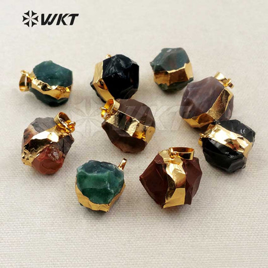 WT-P1282 WKT Wholesale New Arrival 24k Real Gold Plated Natural India Agate Ball Pendant