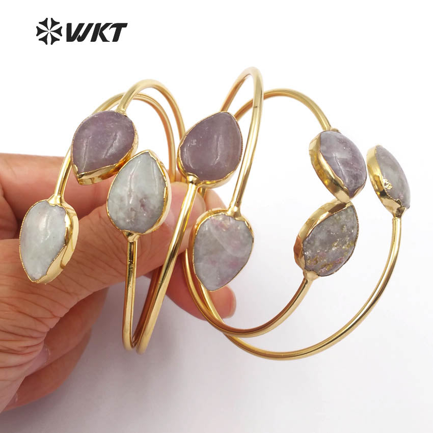 WT-B087 Newest! Fashion Design Natural Rose Jasper Bracelets Fashion Gold Plated Teardrop Bracelets