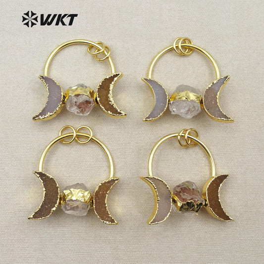 WT-P1255 WKT Wholesale New Fashion Crystal Quartz Jewelry Moon Shape Unique Design Druzy Agate Pendant