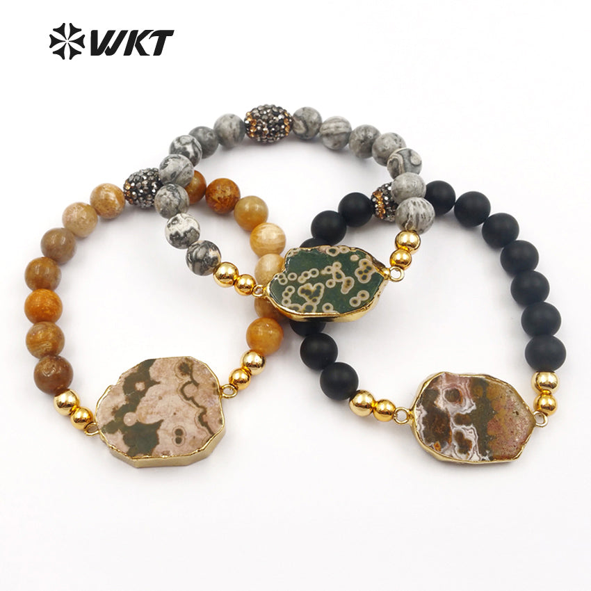 WT-B408 New Special Design Style Fashion Stone Beads Mixed Colorful Women Jewelry Bangle Ocean Bracelet
