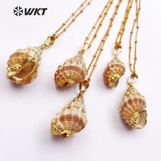 WT-JN021 Wholesale Natural Shell Necklace Genuine Sea Shell Trumpet Pendants with Gold Color Plated for Women Making